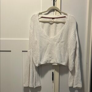 Free People Bell Sleeve V Neck Chunky Sweater Cozy!